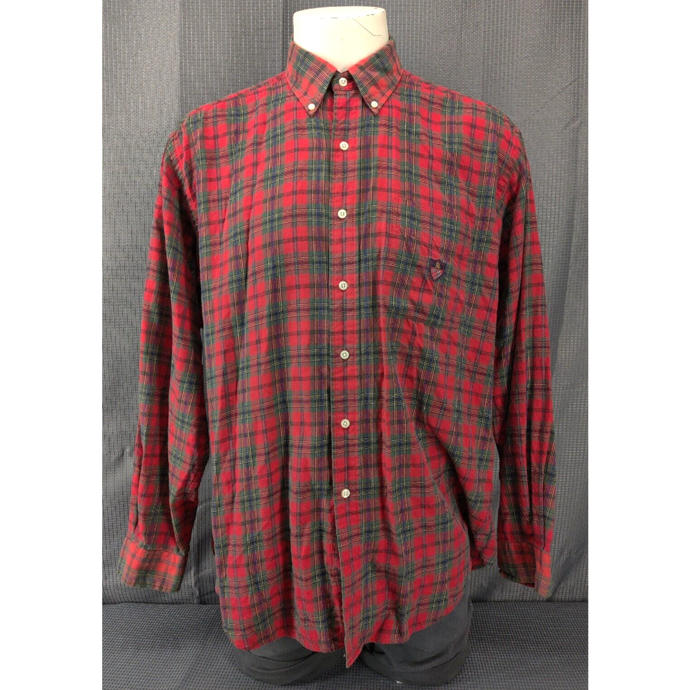 Vintage Ralph Lauren Shirt Men XL Tilden Flannel Red Green Tartan 100 Cotton 90s